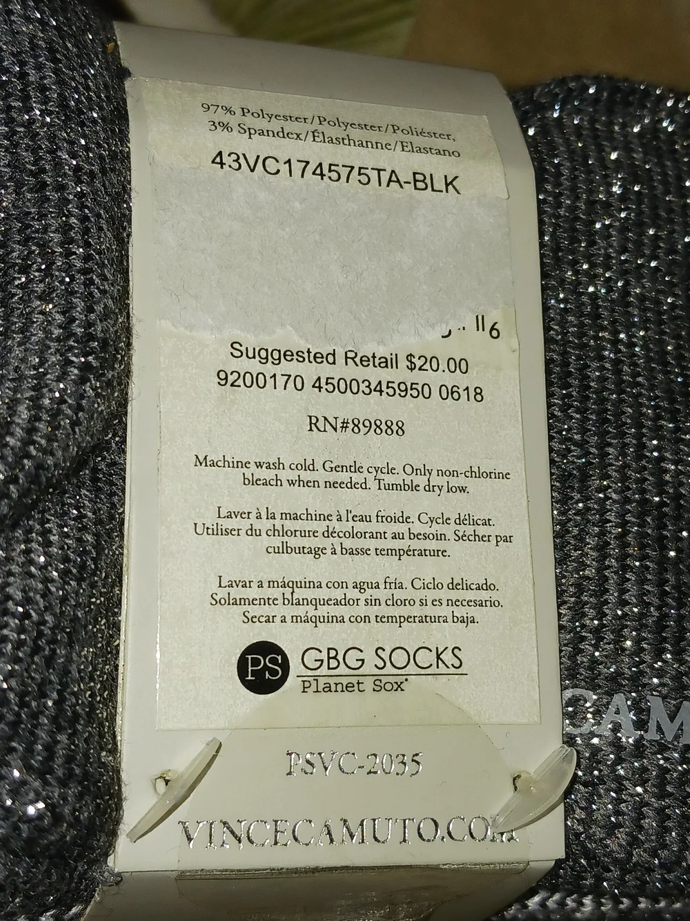 BCBGeneration Vince Camuto Black Grey Metallic Crew Socks Sparkle Thin Stripes